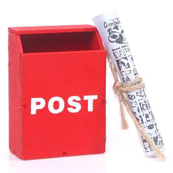 1:12 Drevený Domček Pre Bábiky Mini Schránka Mail Post Box Miniatúrne Víla Záhradný Nábytok Na Dekor Príslušenstvo