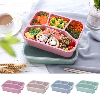 1PC Pšeničnej Slamy Mikrovlnná Bento Lunch Box Cestovné Piknik Jedlo Ovocie Kontajner Skladovanie Lunch Box pre Deti Dospelé Dieťa