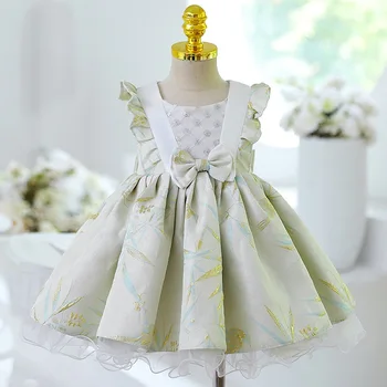 2023 Dieťa španielsky Lolita Princezná plesové Šaty, Perličiek Tlač, Šitie Narodeninovej Party Krst Šaty pre Dievčatá Veľkonočné Eid