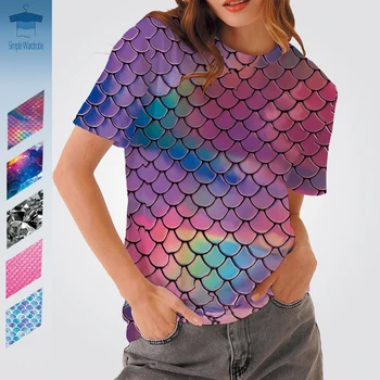 2023 Nadrozmerné Morské panny T-shirt Diamond vzduchová Bublina Film 3D Printes Oblečenie Letné Legrační Farebné Amekaji Umenie Textúra Ženy Topy