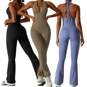 2023 Nylon S Uväzovaním Za Backless Jogy Nastaviť Ženy Jeden Kus Jumpsuit Fitness Svetlice Leginy Telocvični Kombinézu Beží Športové Oblečenie, Obleky