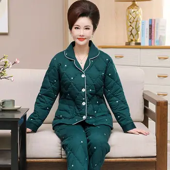 2023New Tri-Spevňovacia vrstva Čistej Bavlny Pletené Pyžamá pre Ženy na Jeseň a v Zime Plus Veľkosť pre Teplo Módne Bežné Nastavenie