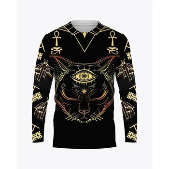 2024 Nové Jarné A Jesenné Oblečenie pre Mužov Egyptský Faraón Vzor T-Shirt 3d Tlačené okolo Krku Športové Bežné Dlhé Rukávy Top