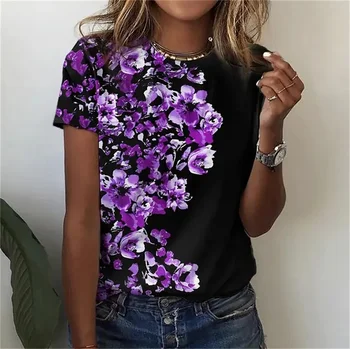 2024Summer Žien Fashion T-Shirt Kvetinový Grafické Harajuku Oblečenie O-Krku Pulóver s Krátkym Rukávom Tees Voľné Streetwear 3D Tlač