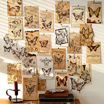 30Pcs/Pack Vintage Štýl Butterfly Téma Materiál Papier Výzdoba Miestnosti Steny Estetické Strane Účtu Scrapbooking DIY Koláž Karty