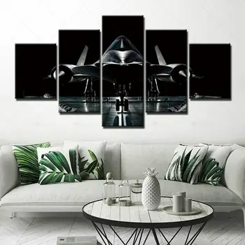 5 Panelu Čierna Lietadlo Lietadlo Plátno Obrázok Wall Art HD Tlač Dekor Obrázky Izba Dekor Nie Zarámované 5 Ks