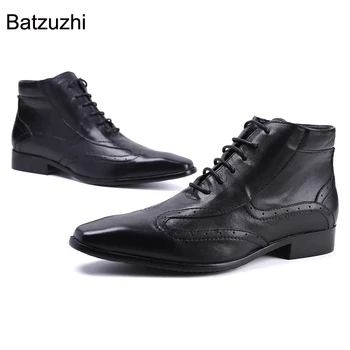 Batzuzhi Módne Veľké Veľkosti EU38-46 Topánky Muži Čierne Originálne Kožené Členkové Topánky pre Mužov Krajky-up Rytier, Topánky Botas Hombre