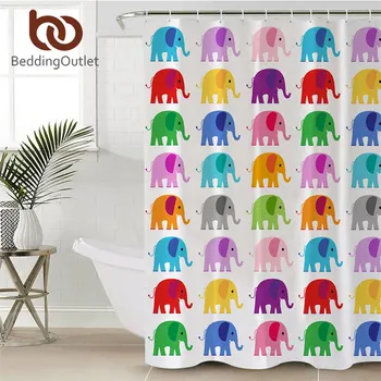 BeddingOutlet Rainbow Slon Sprchový Záves Pastel Nepremokavé Opony Boho Polyester Dekorácie pre Kúpeľňa S Háčikmi