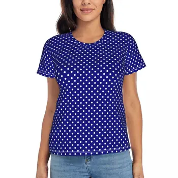 Biela Polka Dot T-Shirts Námornícka Modrá O Krk Bežné Nadrozmerné Tričko Krátky Rukáv Ženské Módne Tee Tričko Pláži Grafické Tees