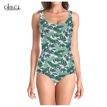 CLOOCL Najnovšie Módne Zelené Listy 3D Tlač Módne bez Rukávov Sexy jednodielne Plavky, Letné Dámske Plavky, plážové oblečenie