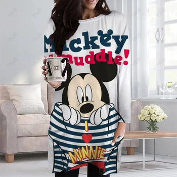 Disney Minnie Mickey Mouse Tlač Veľké Rozmery Tričko Ženy Šaty, Jarné, Jesenné Módne Tee Tričko Femme Dlhý Rukáv, S Vreckami