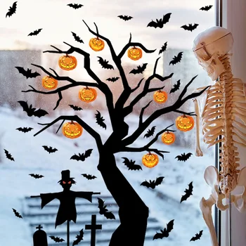 Halloween Horror Tekvica Strom Okno Nálepky Bat Kostra Sklo Nálepky Ghost Festival Šťastný 2023 Halloween Party Dekor Pre Domáce