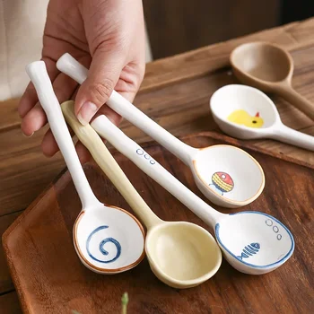 Japonský štýl malé polievkové lyžice domácnosti ručne maľované keramické riadu lyžice dezert lyžice 1PC