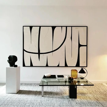 Jednoduchý Štýl Textúrou Abstraktnej Maľbe Čierne A Biele Plátno, Maľovanie,Plagát, Pre Domáce Dekorácie Moderného Umenia Obrázok Cuadros