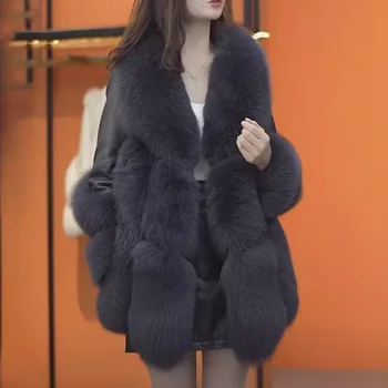 Jesenné a Zimné Nové Kožušinový Kabát Žien Quilte Pribrala 2024 Zimné High-end Slim Fit Fox Kožušiny Plyšové Kabát Imitácia Kožušiny Kabát Lady