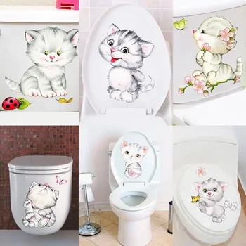 Karikatúra Roztomilý Mačka Nálepky Nepremokavé Nálepky Na Stenu Kúpeľne, Wc Kryt Kitty Dekoratívne Kotúča, Obývacia Spálňa Stenu Decor