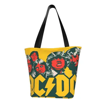 Kawaii AC DC Rock Roll Fanúšikov Nakupovanie Tote Bag Opakovane Austrálskej Kapely Plátno Potraviny Ramenný Shopper Taška