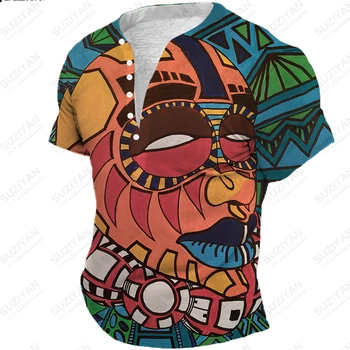 Letné pánske Krátke Rukáv tričko V-Neck Voľné Tlačidlo Hore 3D Vytlačené Havajské Domov Cestovanie Voľný čas Pôvodných Plus Veľkosť 2023 Nové