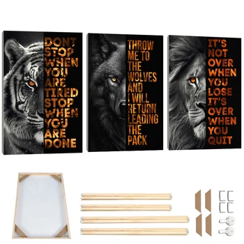 Lev, Tiger Plátno s Rámom Polovicu Tváre Vlk Gold List Inšpiratívne Plagát Abstraktné Umenie Zvierat Wall Art Obývacej Miestnosti Dekorácie
