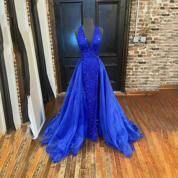 Lily Kráľovská Modrá Formálne Šaty tvaru Flitrami Party Šaty Pre Svadobné Sequin Lesk Lesklé Zvláštne Príležitosti Šaty župan soirée
