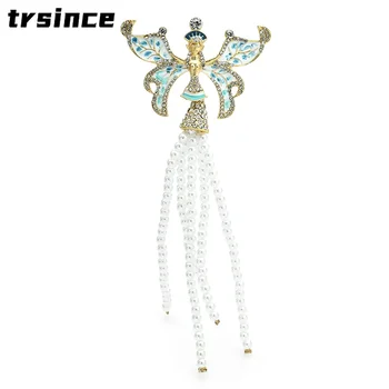Luxusné Slávny Dizajn Pearl Motýľ Elf Brošňa pre Ženy Smalt Hmyzu Anjel Máriu Obrázok Corsage Bežné Brošňa Kolíky Šperky