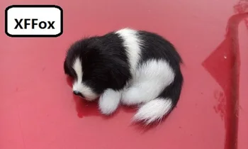 malé reálnom živote black&white dog model plastická a kožušín roztomilý pes spí dar, o 10x4x7cm xf1471