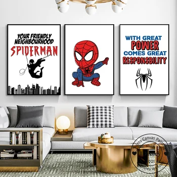 Marvel Cartoon Spiderman Citácie Plagátu, Plátna Obrazov Superheros Moc Tlačiť Wall Art Detská Izba Domova Obrázok Najlepší Darček