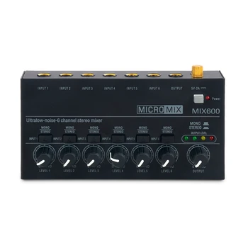 MIX600 Zvukový Pult Stereo Audio Mixer Ultra Low Noise 6 Kanálov Line Mixér Mini Zvukový Pult Napájanie DC5V NÁS Plug