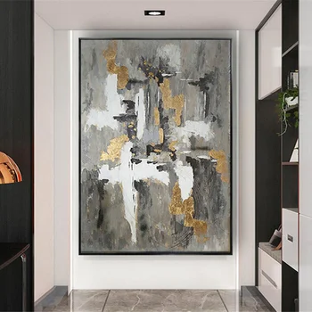 Moderné Abstraktné Zlato A Šedej Textúra Wall Art Ručne Maľované Olejomaľba Na Plátne Obraz Gauč Nástenná Maľba Na Obývacia Izba Domova