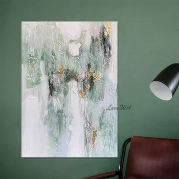 Moderné Domova Abstraktnej Maľbe Frameless Zelený Biely Akryl Na Plátne Obraz Umenie Stene Plagát Zlatej Fólie Štruktúru Diela
