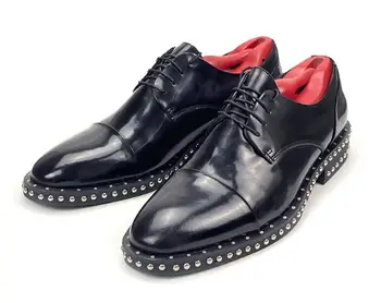 Módne Originálne kožené ukázal prst Derby topánky Čierne šaty Topánky Vysoko Kvalitné ručné Formálne Čipky Nit mužov, Svadobné topánky