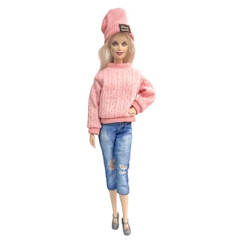 NK 3 Položky/ Set Ružový Klobúk+ Sveter+Džínsy Módne Oblečenie Pre 1/6 Bábika Bežné Nosenie Oblečenie pre Bábiku Barbie Príslušenstvo Deti Hračky