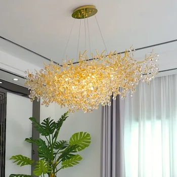 Nordic Luxusné Moderné LED Zlaté Krištáľový Luster Kolo/Long Prívesok Svetlo Vnútorné Osvetlenie Obývacej Izby, Spálne, Visí Lampa