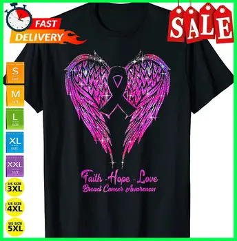 NOVÉ OBMEDZENÁ Viera, Nádej, Láska Krídla T-Shirt Povedomie o Rakovine Prsníka Ružové Tričko