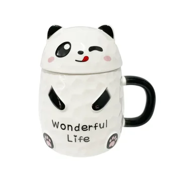 Osobný Darček Roztomilá Panda Keramická Šálka S Vekom a Lyžice Office Kávový Hrnček Vianočný Poháre Hrnček na Čaj Originál Raňajky Poháre