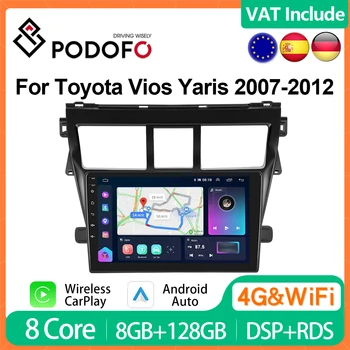 Podofo 4G CarPlay Android Rádia Pre Toyota Vios Yaris 2007-2012 Auto Multimediálny Prehrávač Vedúci Jednotky GPS Stereo Autoradio Ai Hlas