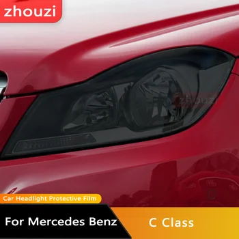 Pre Mercedes Benz C Trieda W204 C63 AMG 2011-2014 Auto Svetlometu Ochranný Film Transparentné Dymové Black TPU Nálepky Príslušenstvo