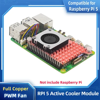 Raspberry Pi Aktívny Chladič Plný Medený Chladič na Chladenie Fin Nastaviteľné PWN Ventilátor Chladiča pre Raspberry Pi 5