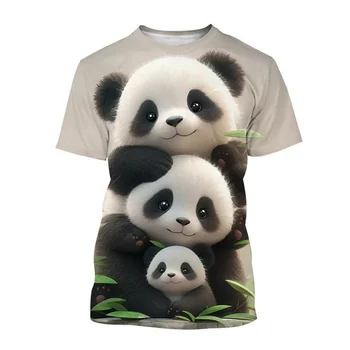 Roztomilý Čínska Panda 3D Vytlačené T-shirt Cartoon Zvierat Grafické Tričko Mužov, Deti Okrúhlym Výstrihom, Krátke rukávy Bežné Ulici Topy Tees