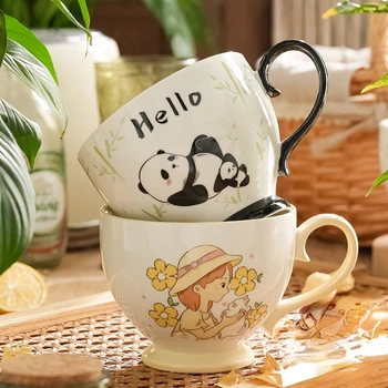 Ručne maľované Panda Hrnček Keramický Raňajky Hrnčeky Cartoon Mlieko, Ovsené Známky Pohár Vysokej Vzhľad Úrovni Úradu Coffeewater Pohár Domova