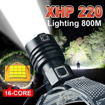 Silný XHP220 Led Reflektor Nabíjateľná vysokovýkonný Svetlomet Silné Svetlo Osvetlenie Floodlight Hlavy Zoom Baterka na Kempovanie