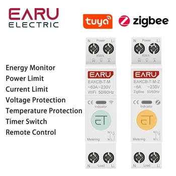 TUYA Zigbee MCB Smart Istič Nad Aktuálne Under Voltage Protection Meranie Sily 1-63A Bezdrôtové Diaľkové Ovládanie Spínača