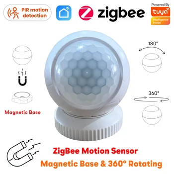 Tuya Zigbee Smart PIR Snímač Pohybu Detektor s Magnetická Základňa 360° Otáčanie Ľudské Telo, Detekciu Pohybu, Home Security Alarm
