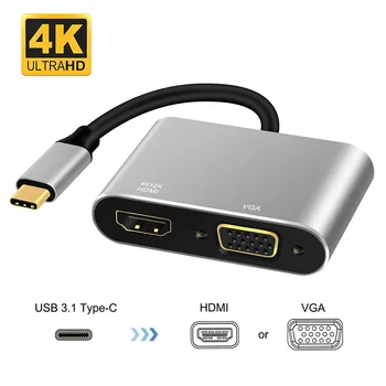 USB 3.1 Typ-C, HDMI, VGA Adaptér Kompatibilný s HDMI 4K*2K Audio Video Converter pre Notebooky, Mobilné Telefóny, USB 3.1 Typ-C