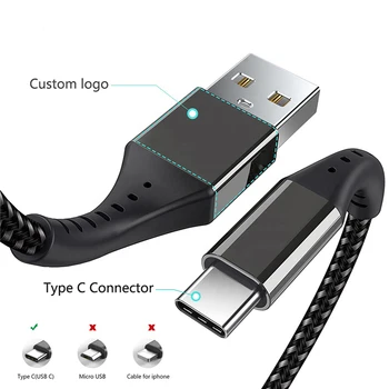 USB Typu C Kábel 3A Rýchle Nabíjanie Nabíjačky Batérií Drôt nylonovej Dátový Kábel 1M Nabíjačku Mobilného Telefónu Pre Huawei, Samsung USB C