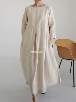 Uvoľnené Nadrozmerná dámske Šaty Módne Skladaný Kolo Krku Pulóver Farbou Veľké Lem Sukne Bočné Vrecko Dekorácie Streetwear