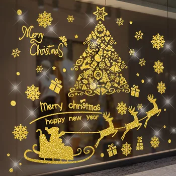 Vianočné Ozdoby Vymeniteľné Okná Samolepky PVC Statické Sklo Okna Dekoračné Nálepky Santa Claus Snowflake Elk Tapety