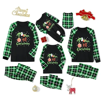 Vianočné Rodiny Pyžamo Zodpovedajúce Nastavenie, Baby, Deti, Rodičia Dlhý Rukáv Listov Tlač T-shirt s Kockované Nohavice Sleepwear Plavky