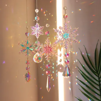 Vianočné Veterné Zvonkohry AB Farebné Snowflake Crystal Slnko Chytá Cencúľ Visí Okno Vianočný Strom Dekorácie Domova