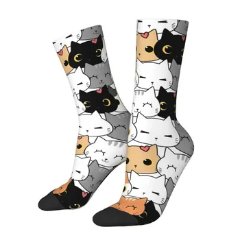 Zábavné, roztomilé, legrační karikatúra mačka posádky unisex ponožky, vyvolali ponožky, jar, leto, jeseň, zima